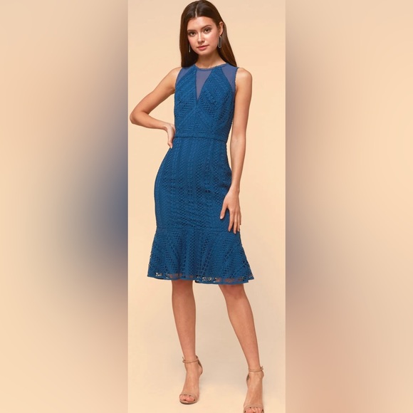 Adelyn Rae Sleeveless Audrey Embroidered Lace Flounce Shift Dress Celestial Blue - Picture 4 of 8